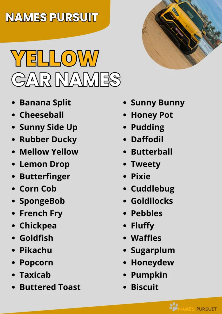 280 Yellow Car Names Unique Cute Bold 
