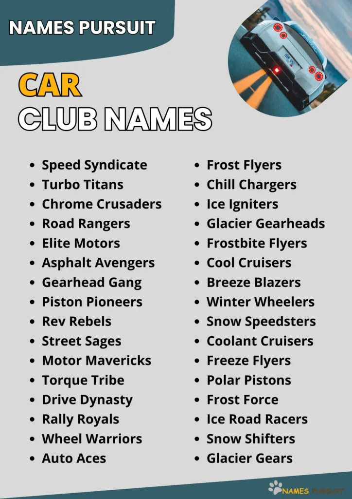 Car Club Names infographic