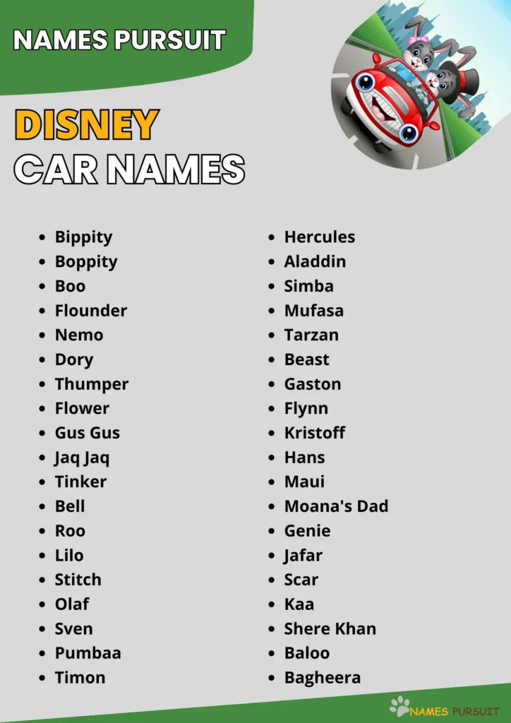 Disney Car Names infographic