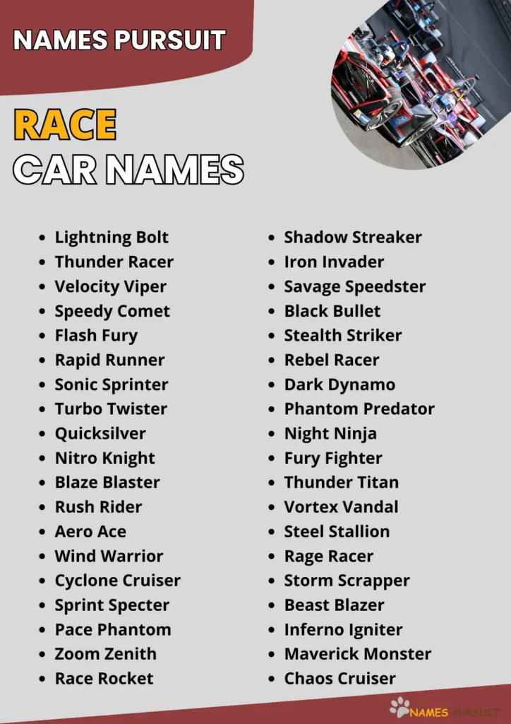 Race Car Names infographic