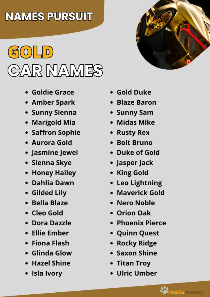 Best Gold Car Names Ideas